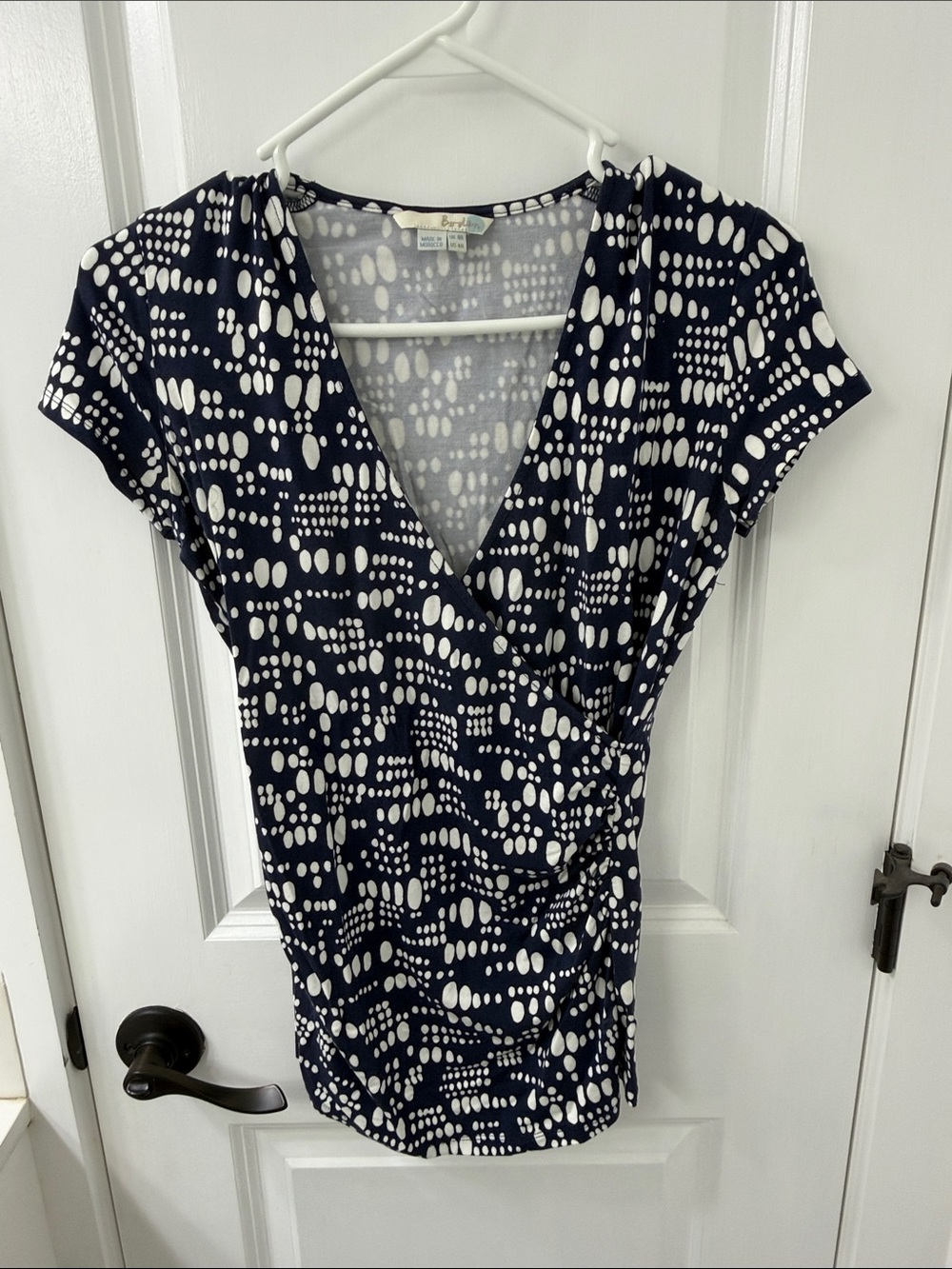 Boden Navy & White Wrap-Front Printed Top